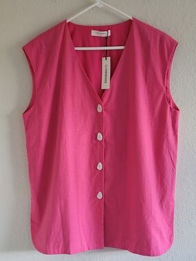 Commense Hot Pink Sleeveless Button-Front.  Top SZ. XL Lagenlook. NWT